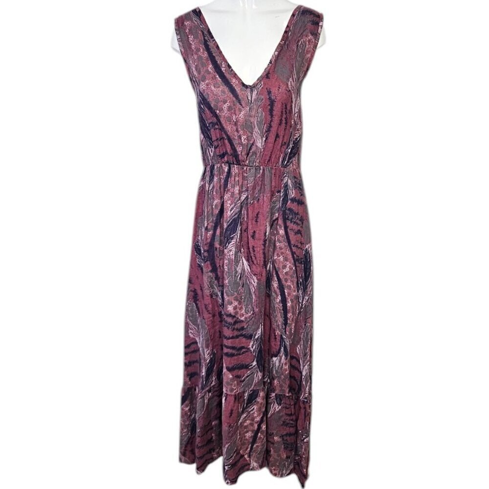 Vanessa Alexandra Italy 100% Linen V-Neck Printed Maxi Dress, Boho, Size Medium